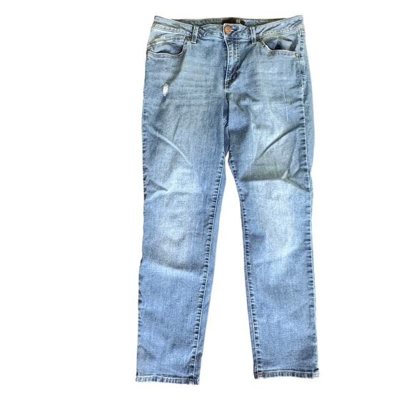 1822 Denim Light Wash Distressed Stretch Slightly Skinny Jeans Women's Sz 12 - Picture 1 of 13